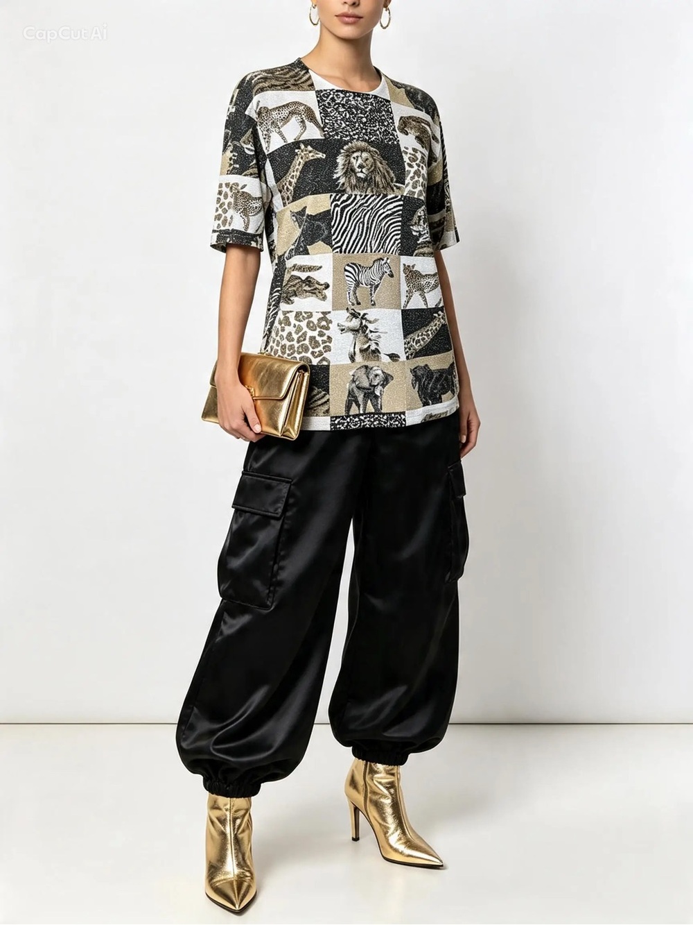 Vintage 90s Y2K Animal Print Animal Safari 
Maximalist Shirt Glitter Shimmer Top